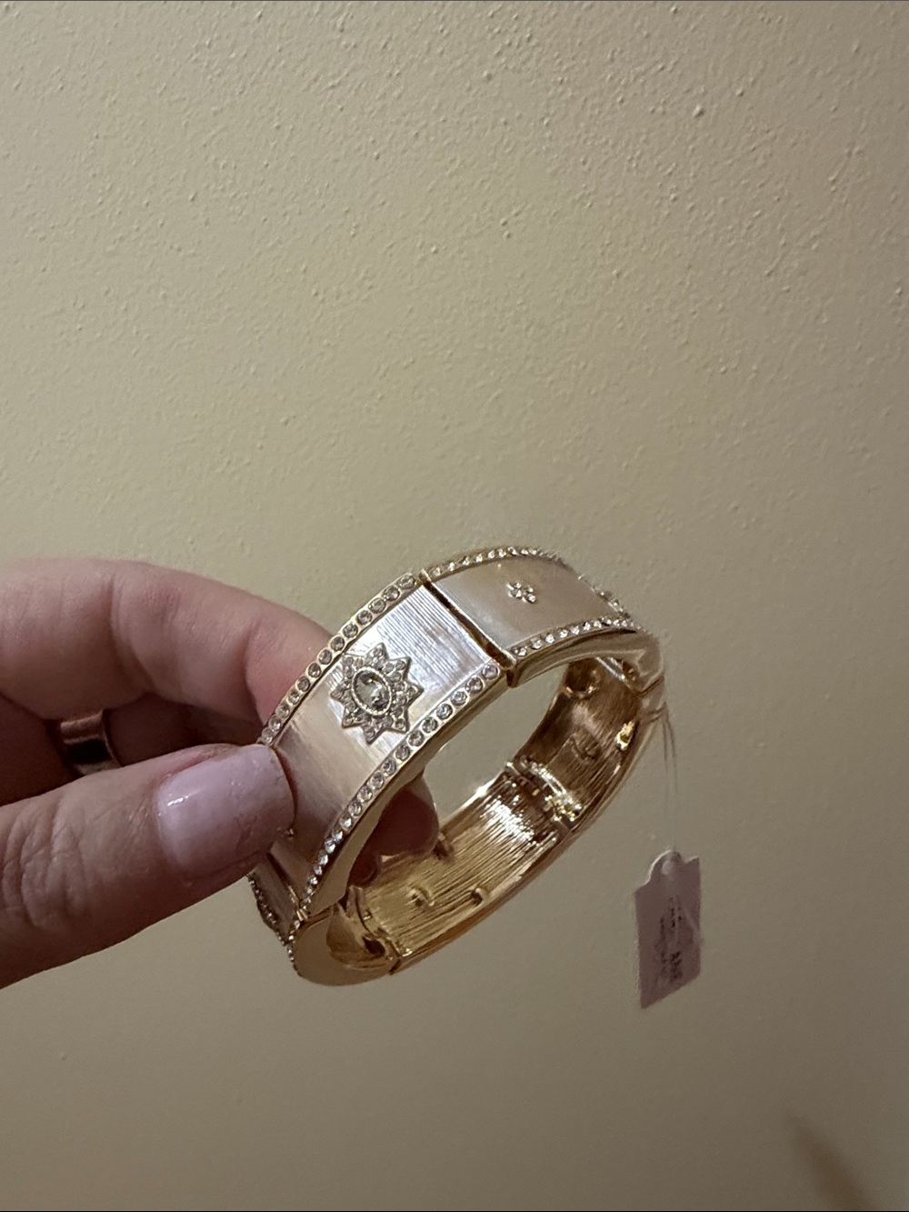 Park Lane Gold and Ivory Hinged Bangle with Crystal Star Accents